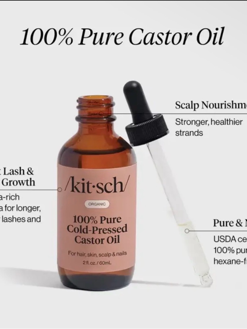 Kitsch Pink Label 100% Pure Cold-Pressed Castor Oil Serum - Picture 2 of 3